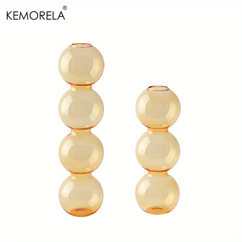 Set of 2 Amber Ball-Shaped Glass Vases