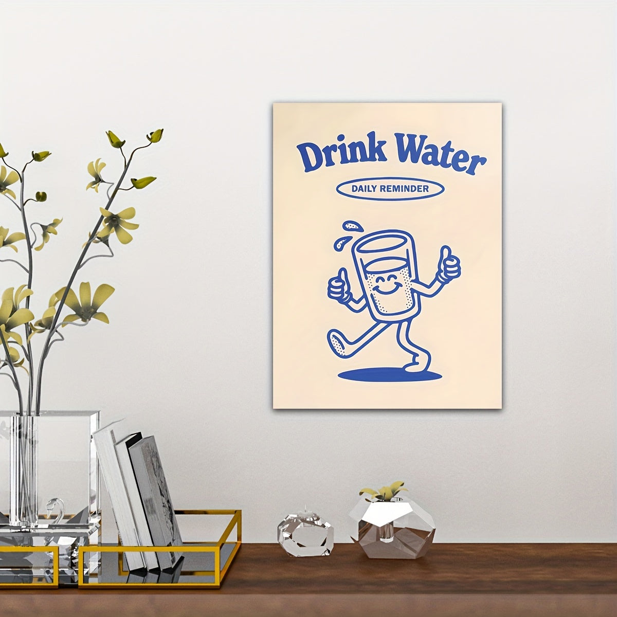 Retro Cartoon 'Drink Water' Canvas Art Print for Esthetician Rooms